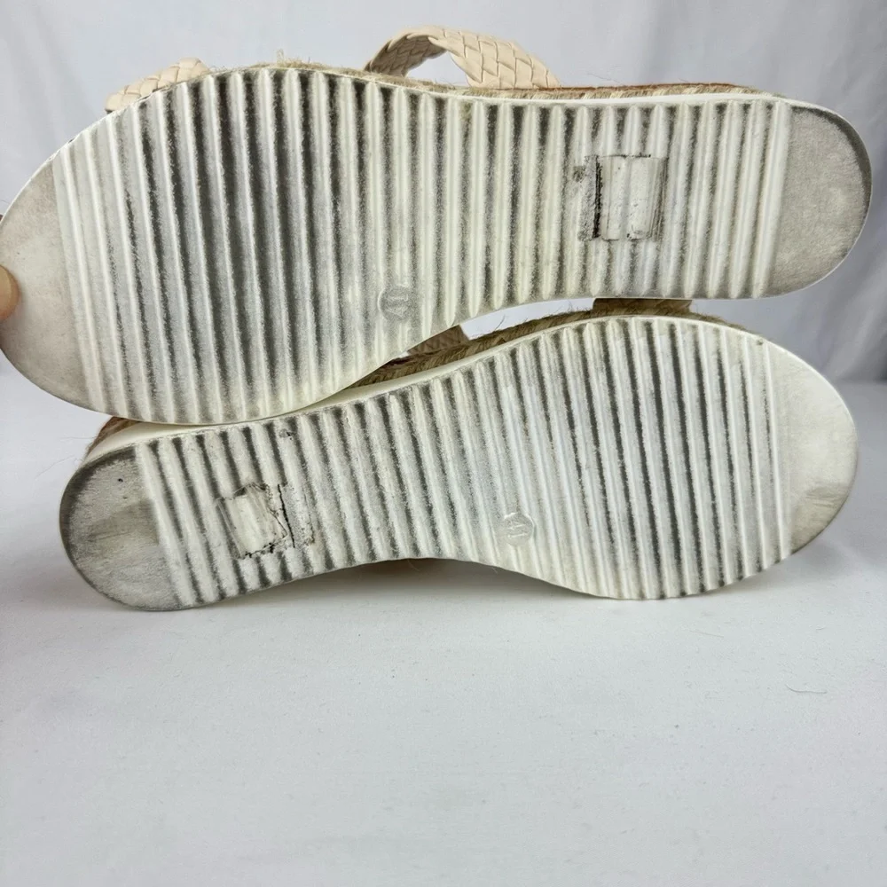 Temu Brand Cream Wedge Espadrille Sandals with Wide Woven Strap